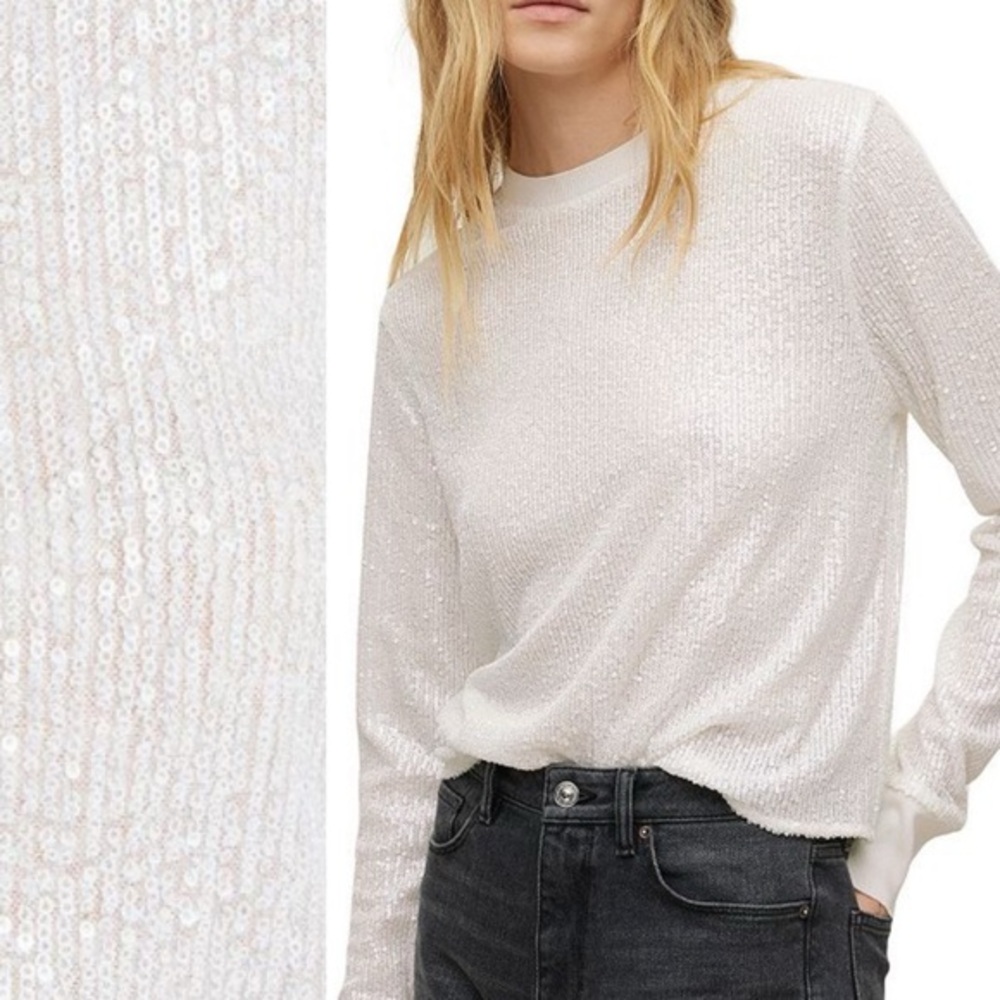 NWT AllSaints ‘Juela’ Sequin Sweater Top, White, size M
